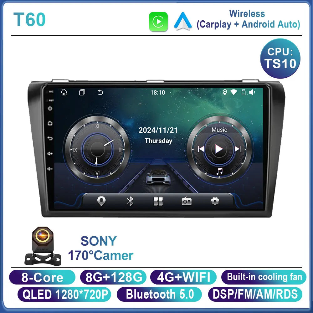 Car Stereo with Apple CarPlay & Android Auto, Compatible with Mazda 3 (2004-2009)