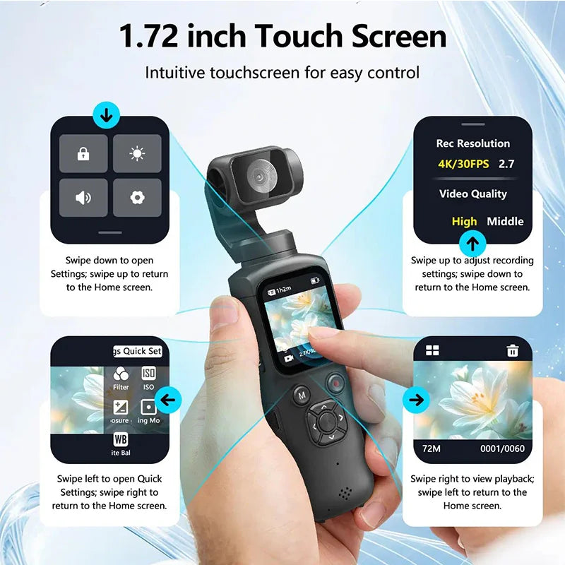 4K WiFi Pocket Camera — 330° Auto-Rotate Touchscreen Sport Cam