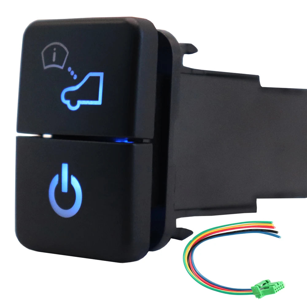 12V Dual Push Button Switch ON-Off Blue/Green Backlit 32.5mm X 22mm for Toyota 4Runner Hilux Prado RAV4, with Connector Wire