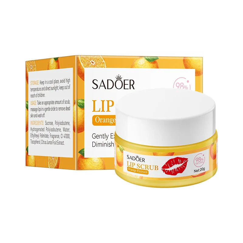 SADOER Strawberry Peach Lip Scrub Exfoliating Dead Skin Removal Dark Lip Fading & Moisturizing Hydrating Lip Balm Oil