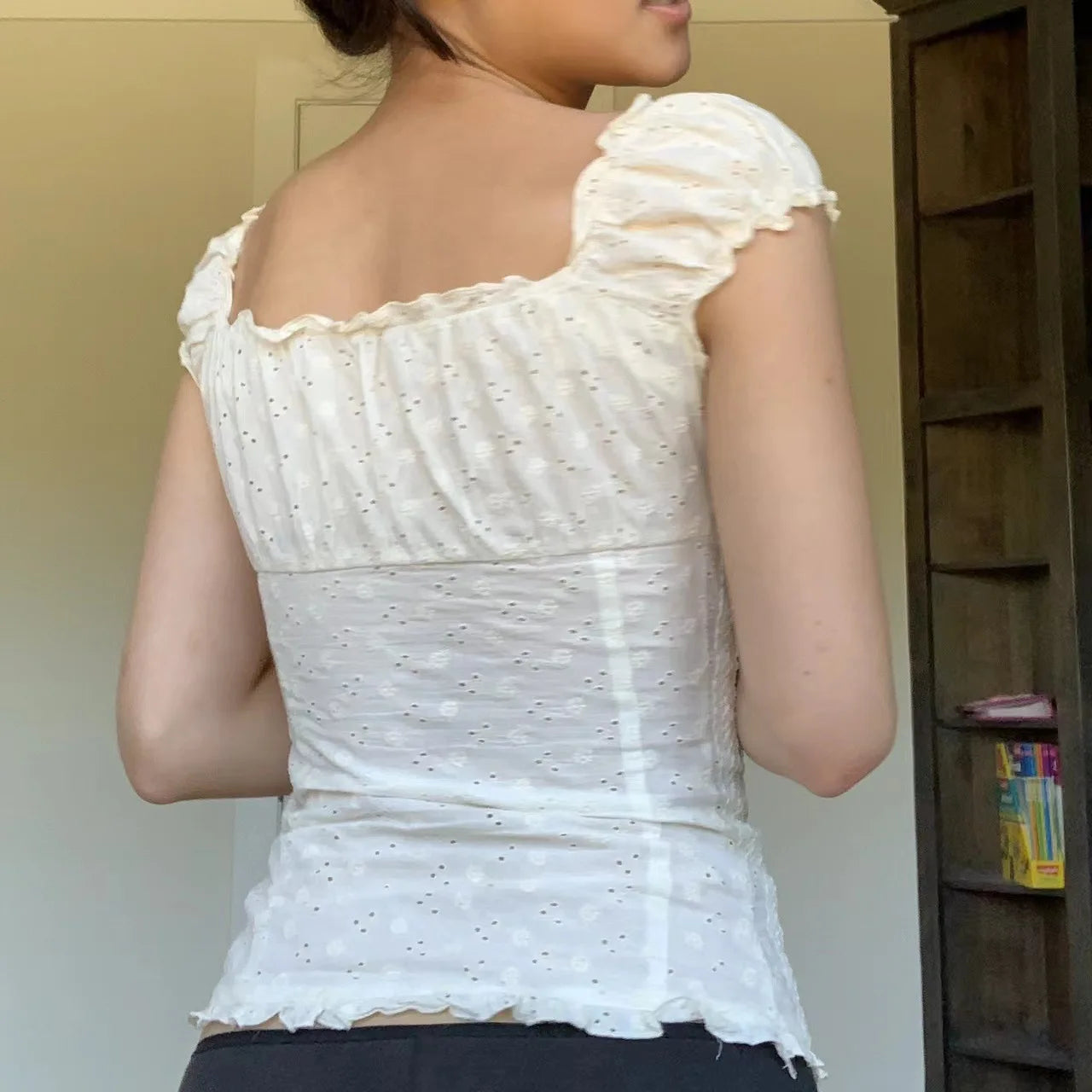 White Lace Tied Square Neck Summer T-shirts Chic Elegant Short Sleeve Tee Cotton Y2K Street Casual Bow Tie-up Top Women