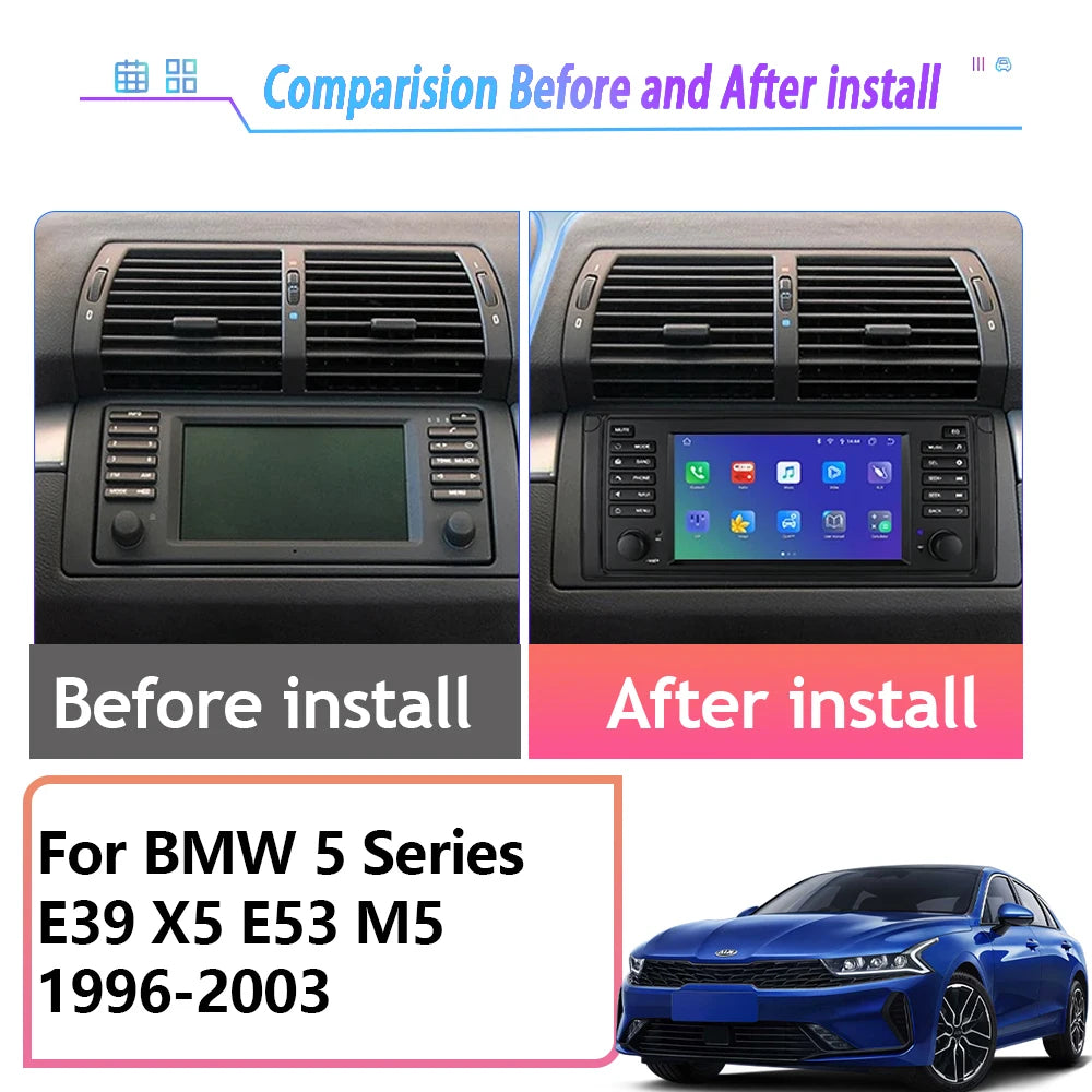 7" Android Car Stereo for BMW 5 Series E39 & X5 E53 (1996–2003) — Android Auto, GPS, 4G, WiFi, 2-DIN