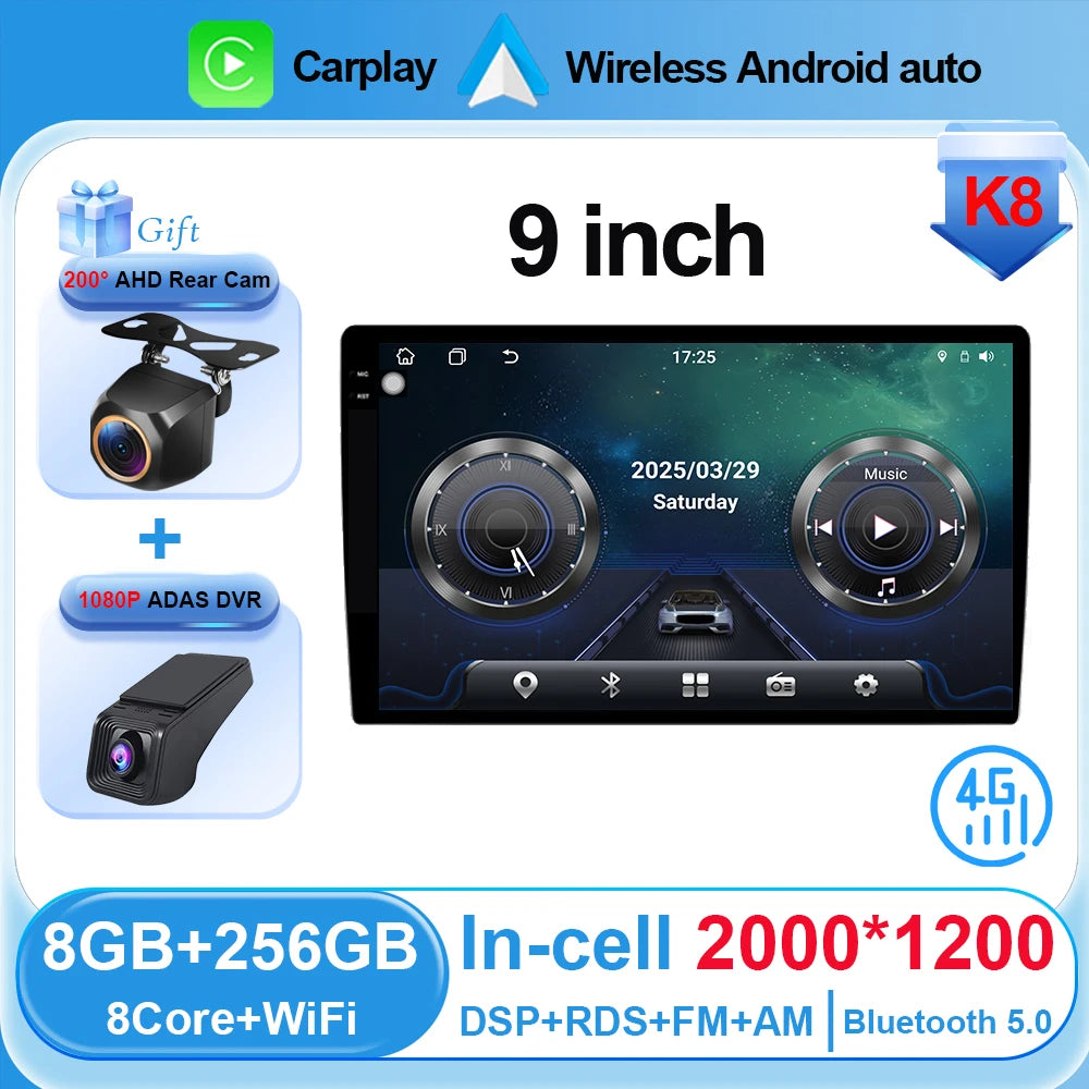 Universal 2-DIN Android Car Stereo (9"/10") — CarPlay, Android Auto, GPS, QLED Screen, Bluetooth