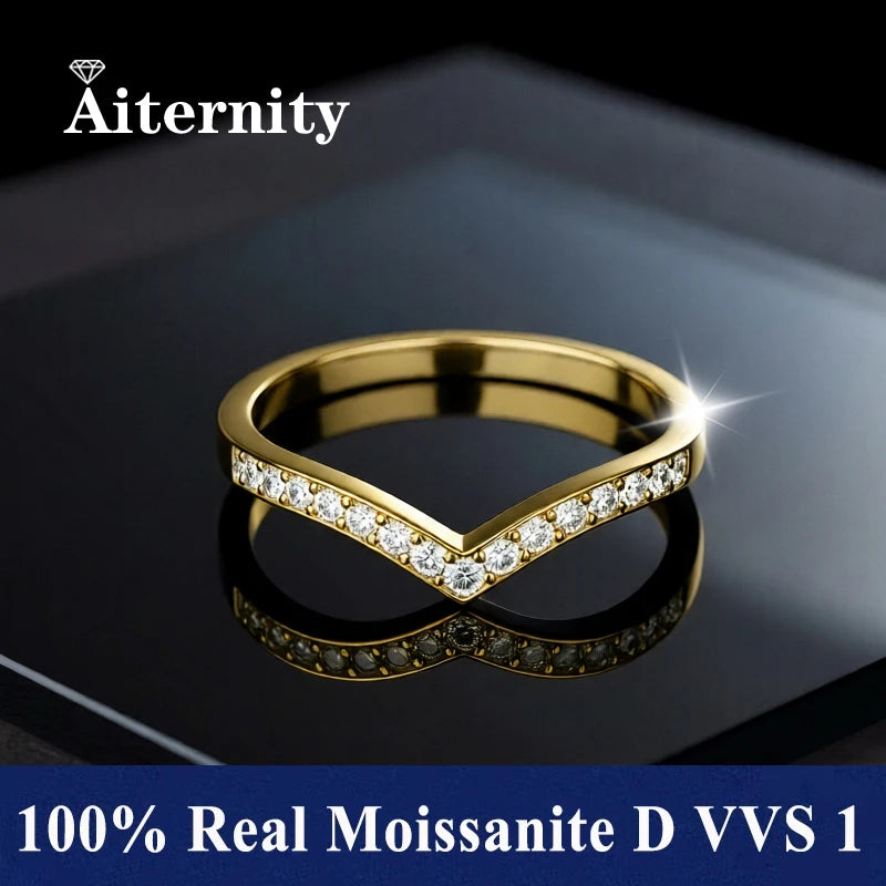 Moissanite V-Shape Ring – 925 Silver Engagement Band