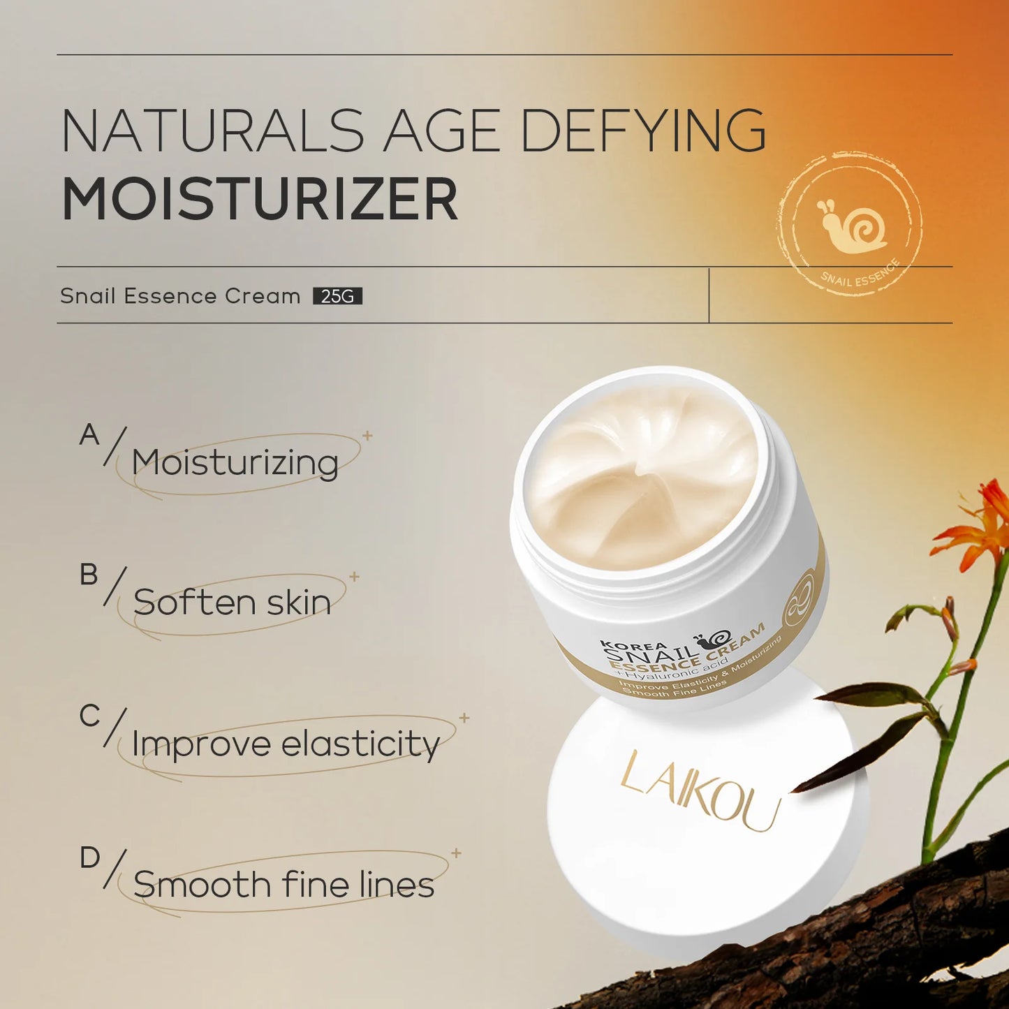 Crema facial de caracol LAIKOU, crema hidratante con ácido hialurónico, suero suavizante y nutritivo, crema de día para el cuidado facial.