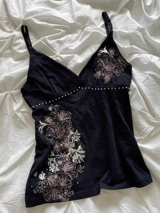 New style elegant style slim fit slimming floral retro printed chest strap cross-border sleeveless vest