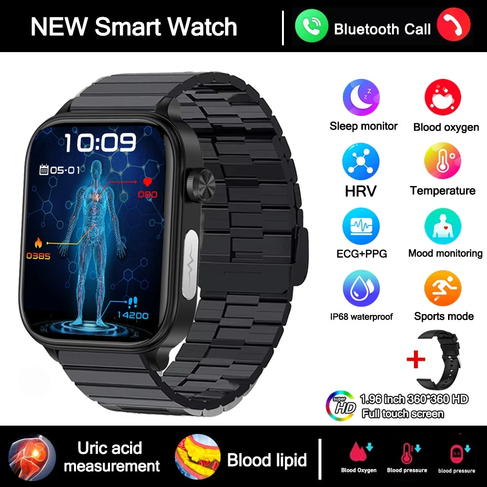 2026 New Al Science Diagnosis Blood Lipids Uric Acid Blood Oxygen Smart Watch Men ECG+PPG Voice Bluetooth Call Health Smartwatch