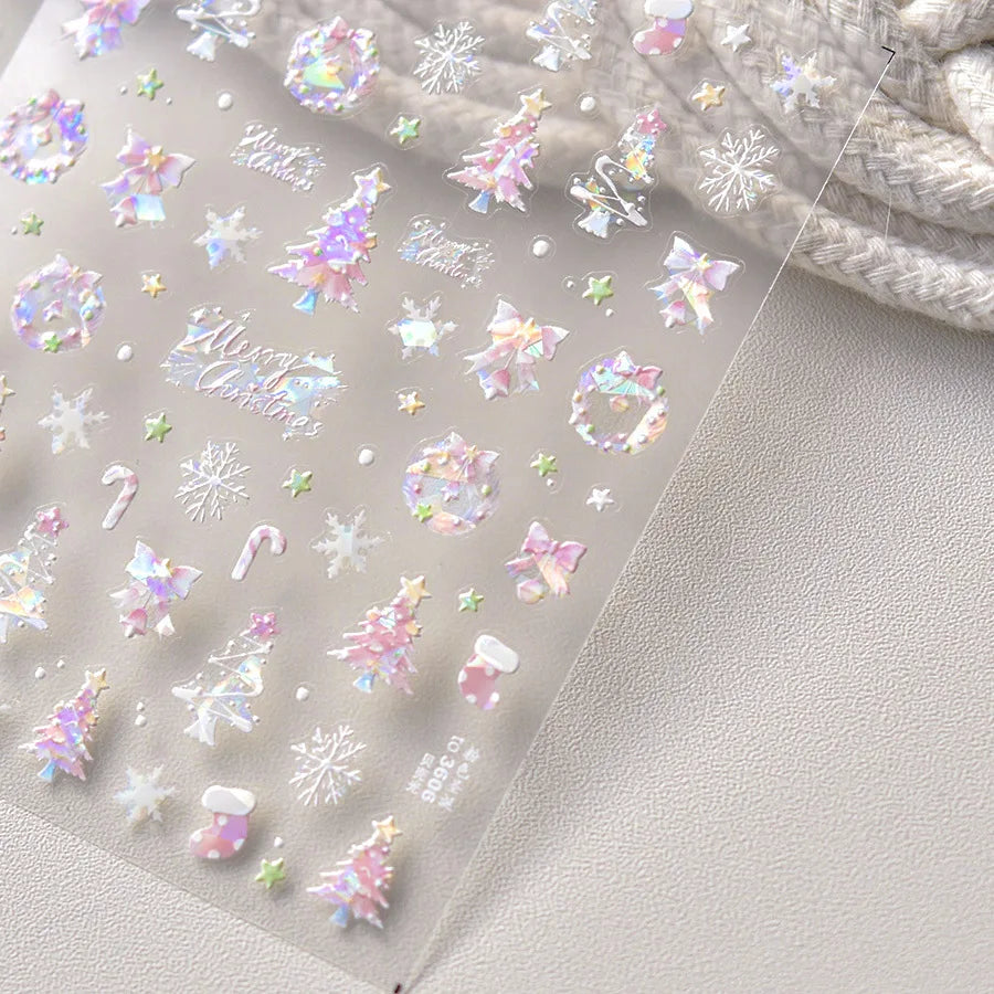 5D Embossed Mini Snowman Snow Nail Decorations Stickers Self Adhesive Nail Stickers Winter Christmas Nail Art Accessories Decals