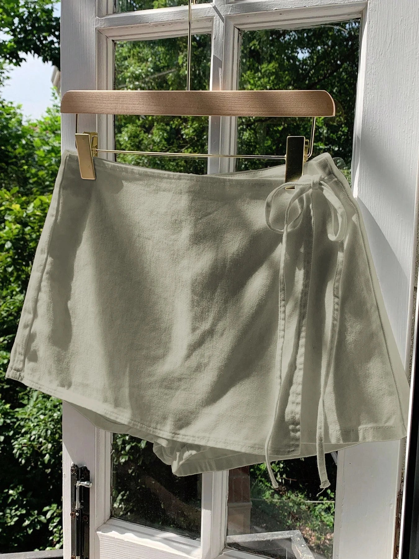 Ladies New Spring Summer Linen Solid Color Casual Sports Elastic Waist Drawstring Belted Skort for Spring Summer