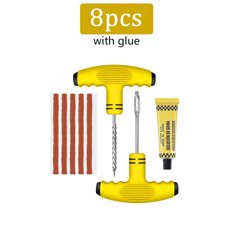 Car Tire Repair Kit for Tubeless Tires: Rubber Strips, Glue & Plug Tools - Auto/Motorcycle Puncture Maintenance