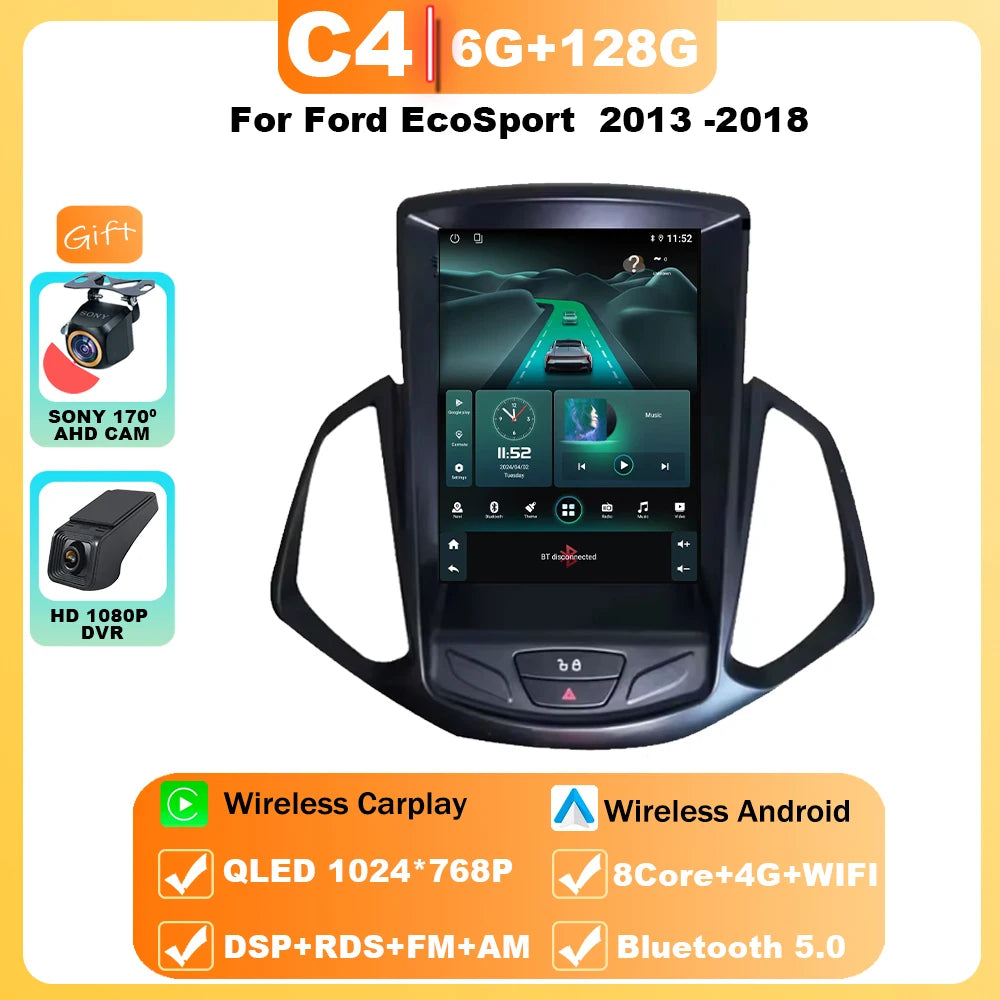 9.7" Car Stereo with Apple CarPlay & Android Auto, Compatible with Ford EcoSport (2013-2018)