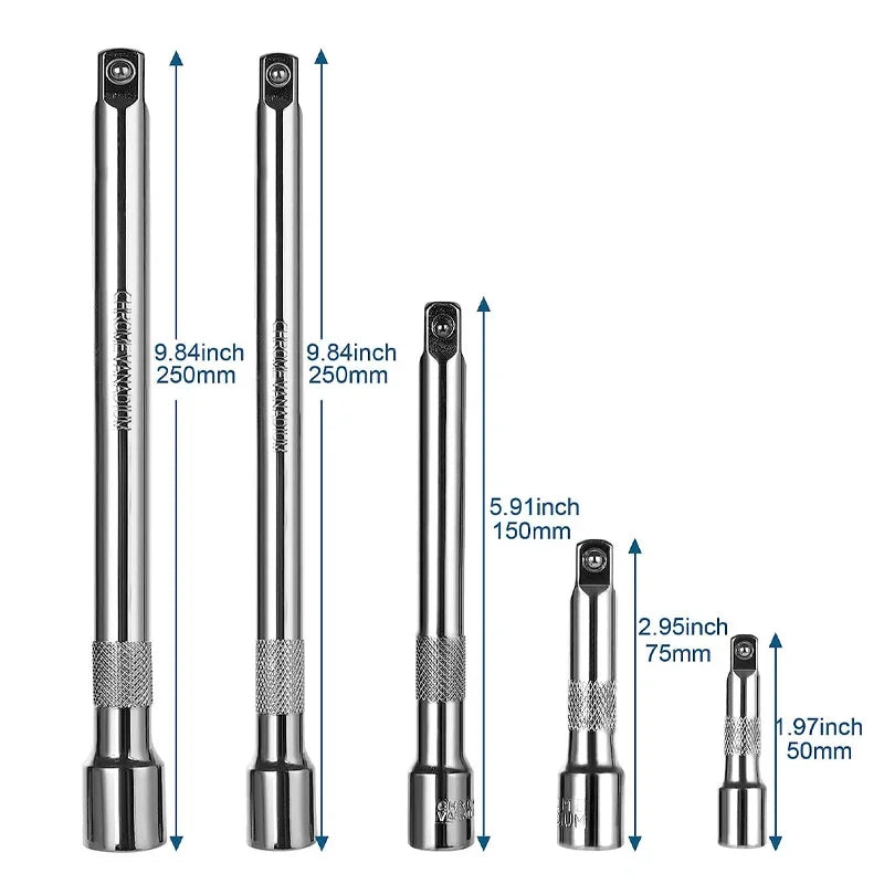 Socket Ratchet Wrench Extension Bar 1/4" 3/8" 1/2" 50/75/100/125/150/250mm Long Bar Steering Sleeve Connecting Rod Accessories