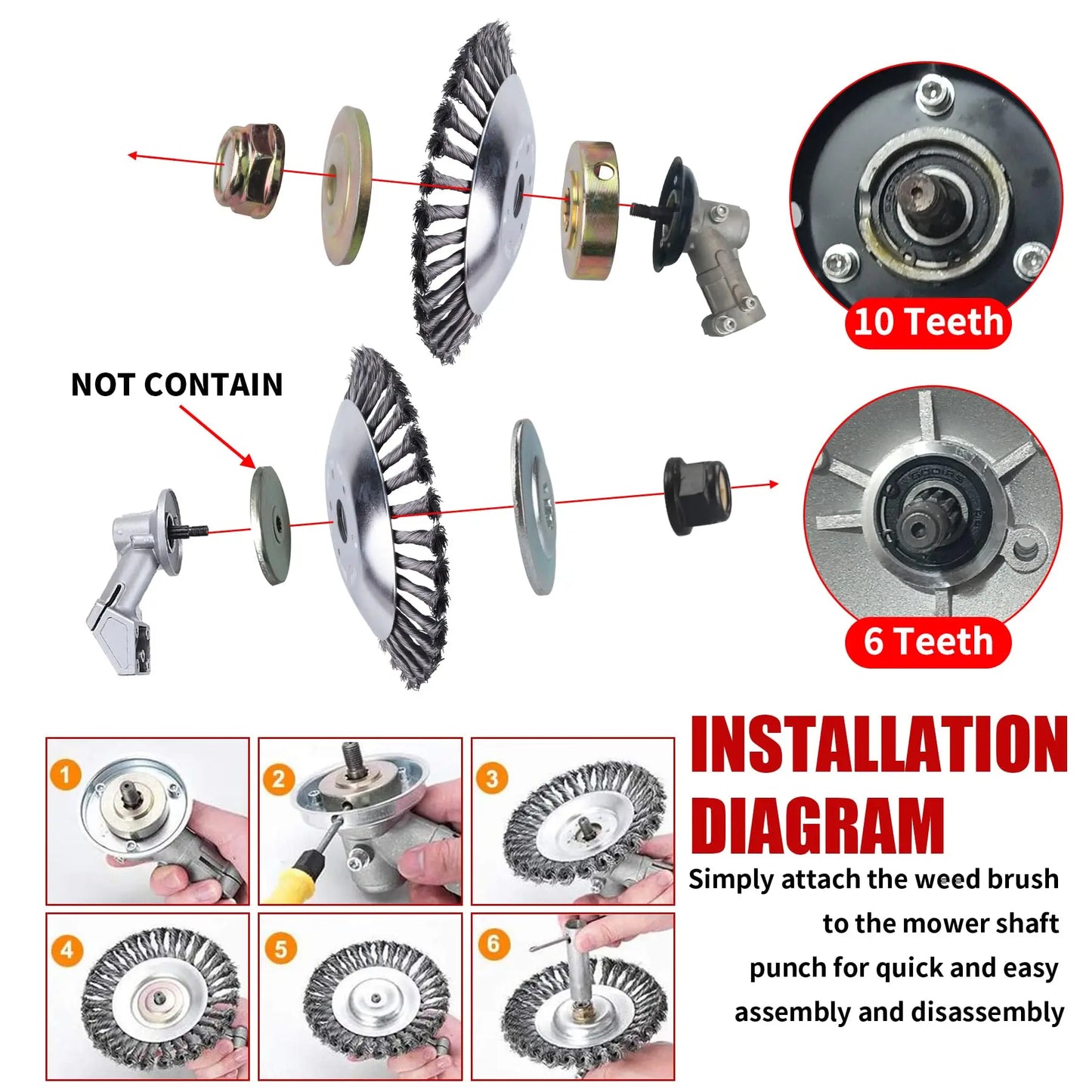 8 Inch Steel Wire Rotary Brush Cutter Trimmer Head Weeds Blade Cutter Compatible with String Trimmers, Moss Grass Rust Removal,