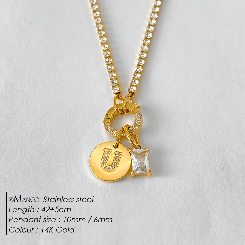Gold-Plated Initial Letter Necklace – Zircon A-Z Pendant