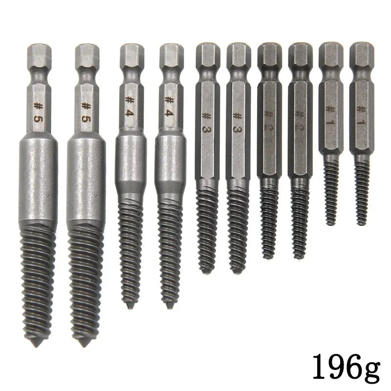 10 Pc Broken Screw Extractor Set, Hex Shank Bolt Remover