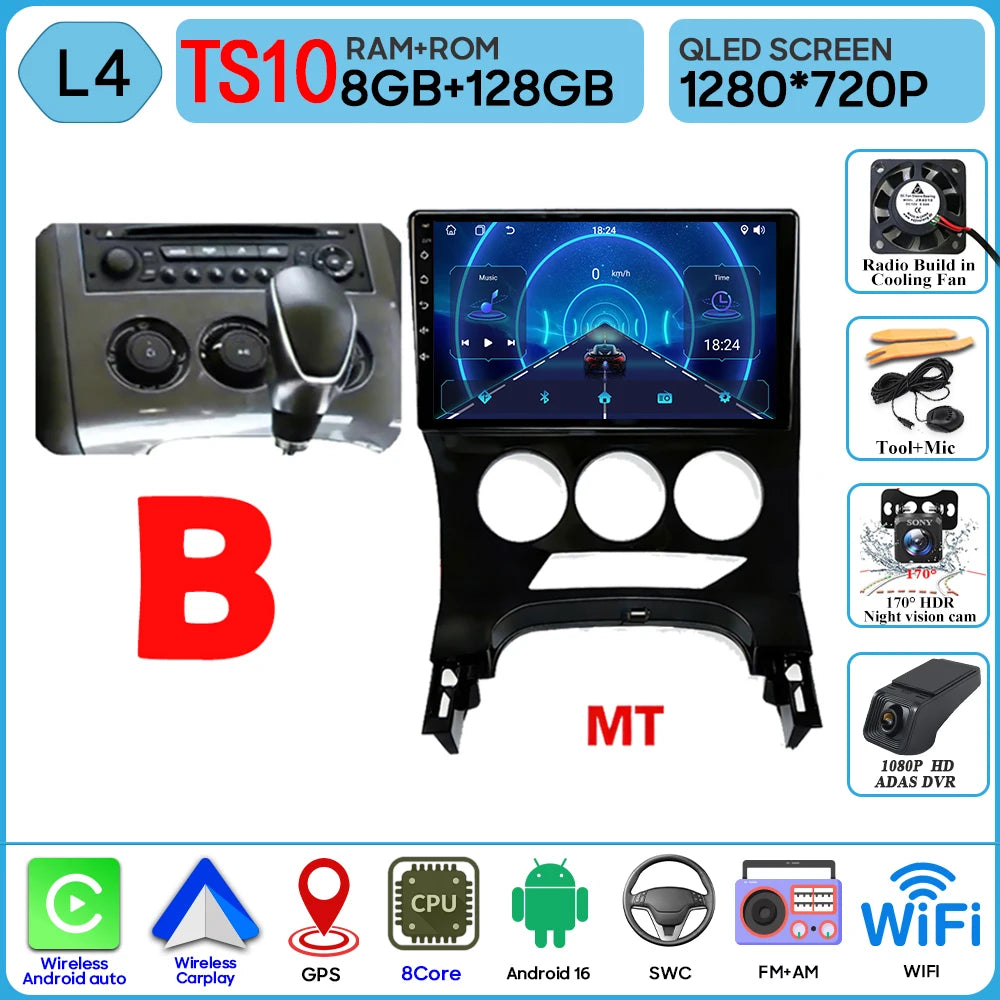 Carplay Android 16 For Peugeot 3008 5008 AT MT 2009 2012 -2016 Screen Video Car Radio GPS Navigation Car Monitor DVD DSP Stereo
