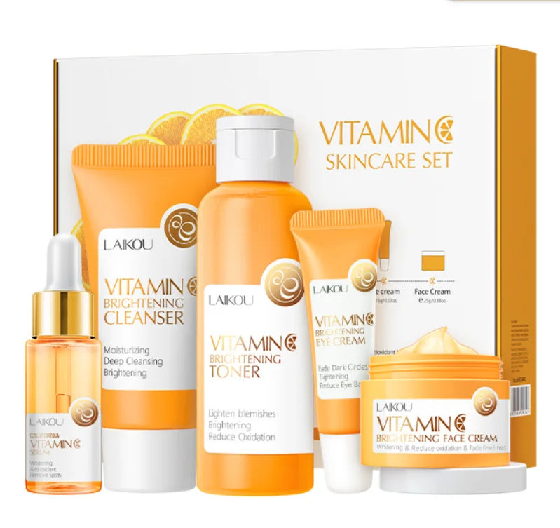 5 Pieces Vitamin C Skincare Set  Moisturizing Face Serum Brighten Cream Antiage Eye Cream Toner Facial Care Set for Dropshipping