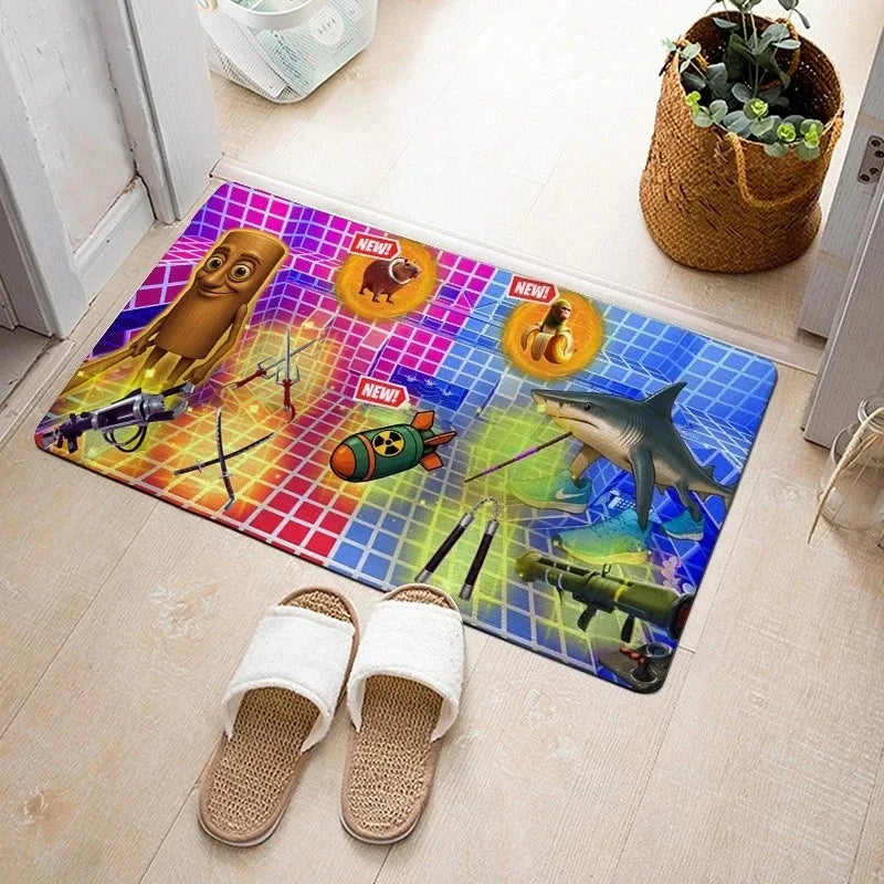 Brainrot Boxfights Cartoon Floor Mat – Shark, Crocodile & Plane TikTok Meme Rug | Home Decoration