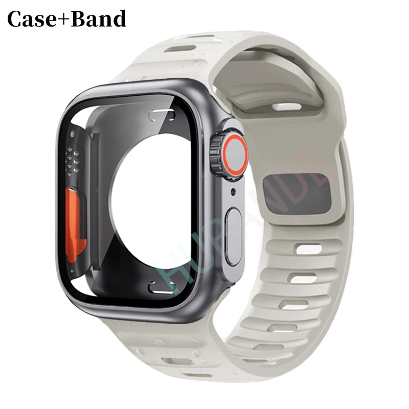 Silicone strap For Apple Watch 44mm 45mm 41mm 40mm Bracelet+Screen protectores Change to Ultra For iWatch Series 9 8 7 SE 6 5 3
