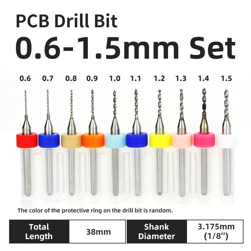 TOOLEYE 10pcs PCB Drill Bit Set Micro Drills Printed Circuit Board 1/8" Shank Mini CNC Drill Bits 0.1-3.175mm Drilling Tools