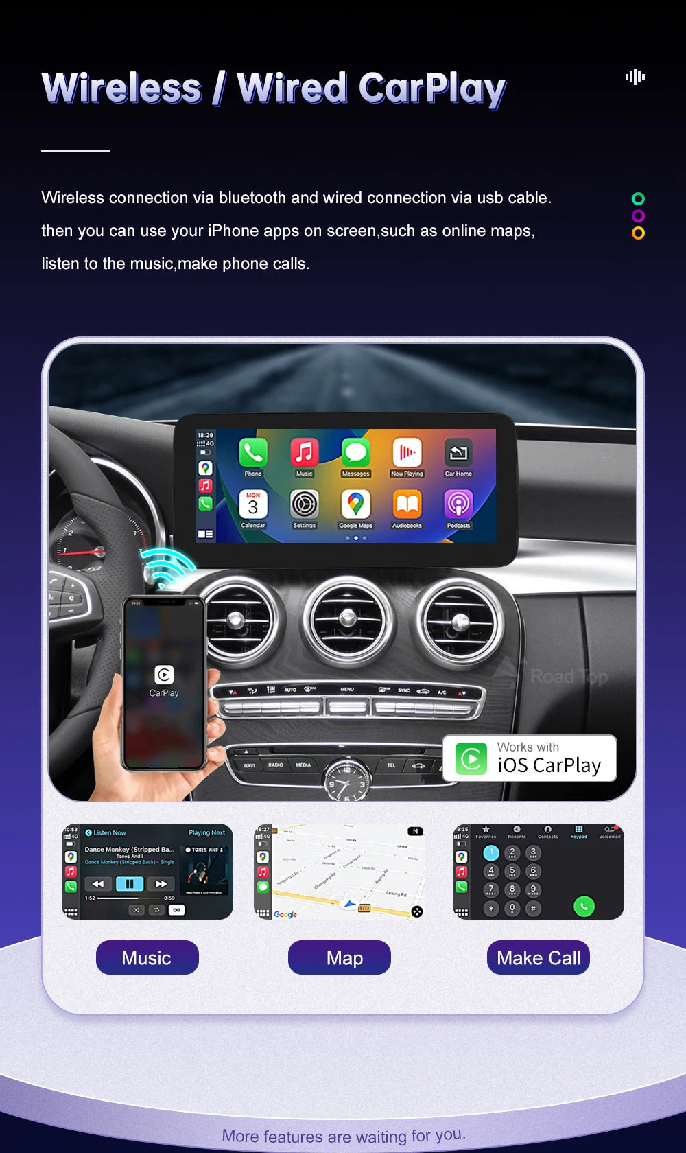Wireless Carplay Linux Screen for Mercedes Benz W205 GLC A C V Class W447 CLA GLA 2026-2026 GPS With Android Auto Car Multimedia