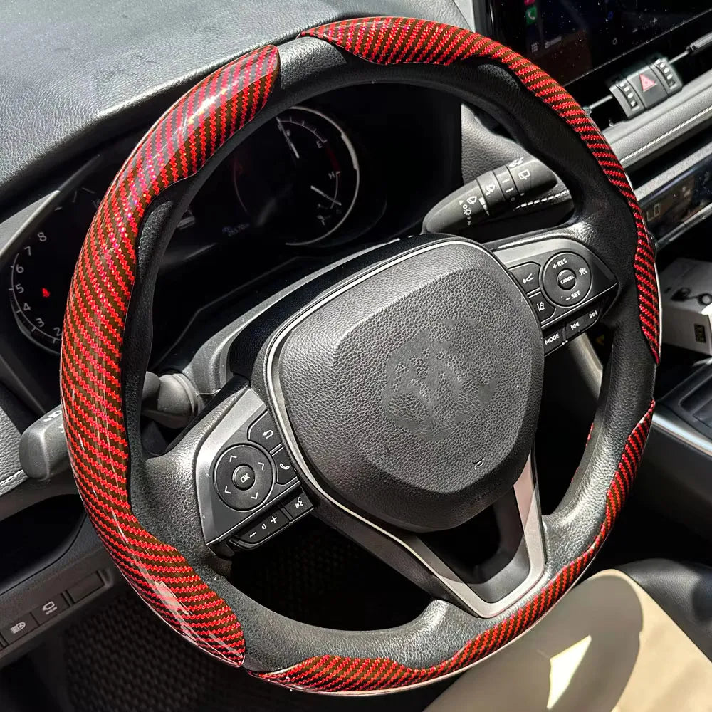 3PCS Car Steering Wheel Cover Warm Winter 38cm Round Steery Wheel Universa Glossy Laser Carbon Fiber Auto Interior Accessories
