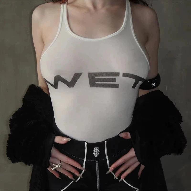 New 2026 Spring Women Sexy Tank Tops subtranslucent slim Tops Letter Printed White Women's Racerback Vest Summer Clothes