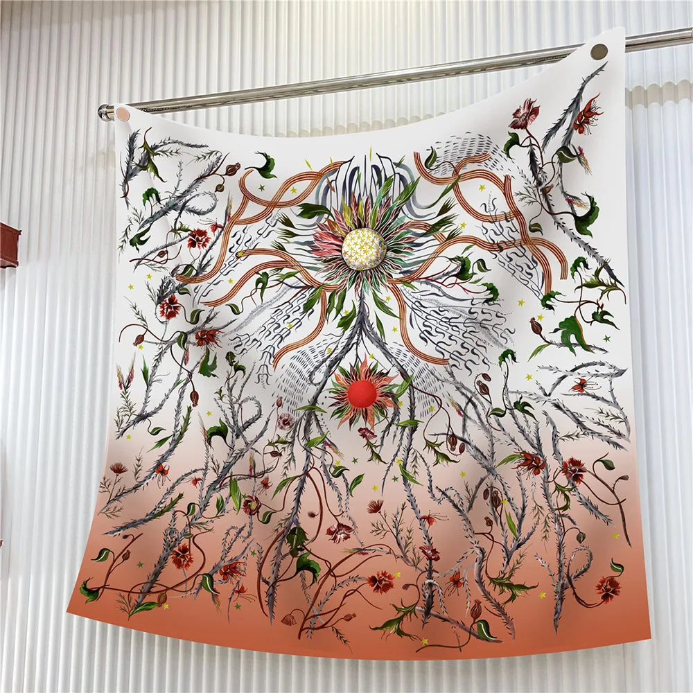 90cm Elegant Floral Silk Scarf for Women - Versatile Fashion Accessory