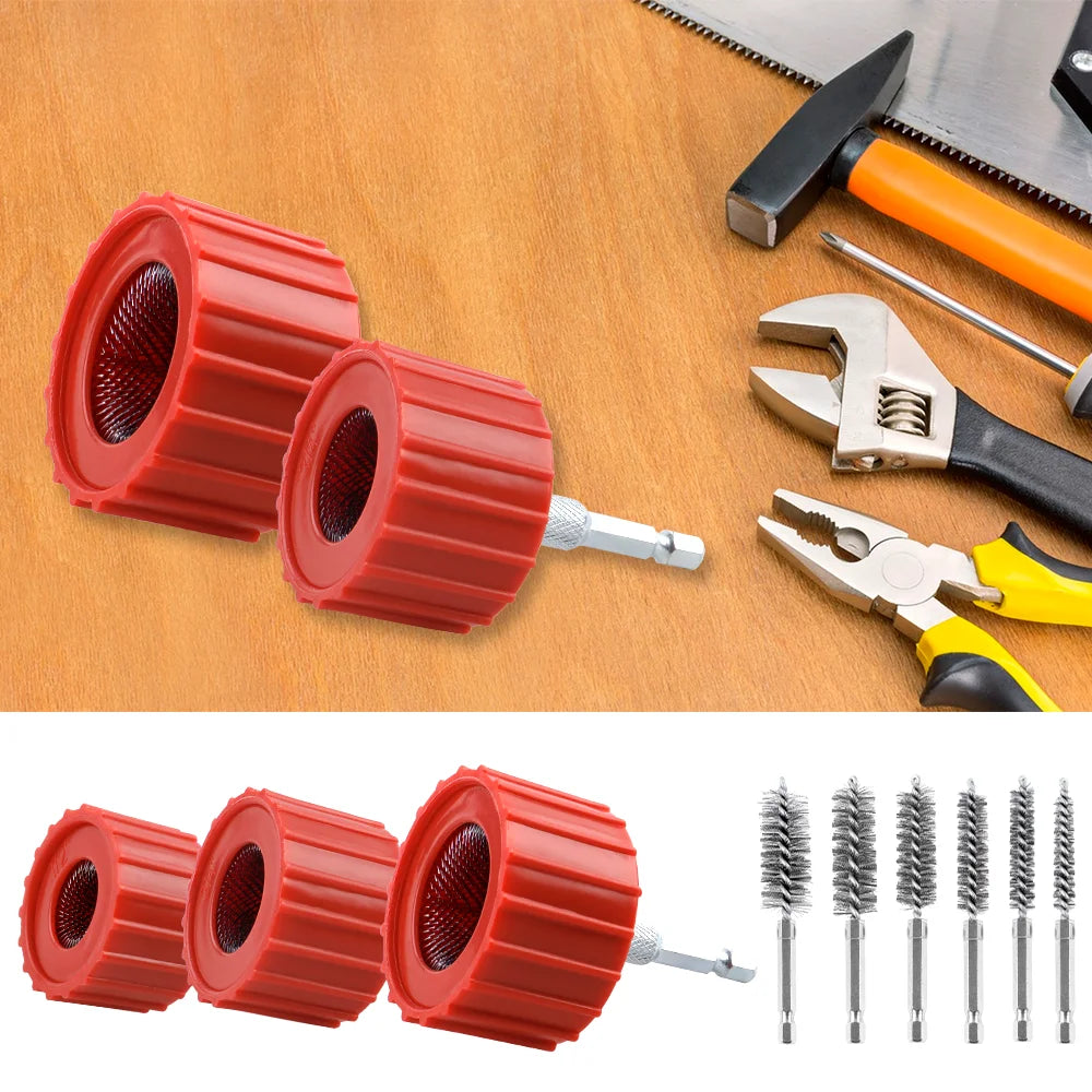 3/9Pcs Copper Pipe Cleaner Set(1/2, 3/4 & 1Inch)  Copper Tube Cleaning Brush and Stainless Steel Hex Bar Twisted Wire Hole Brush
