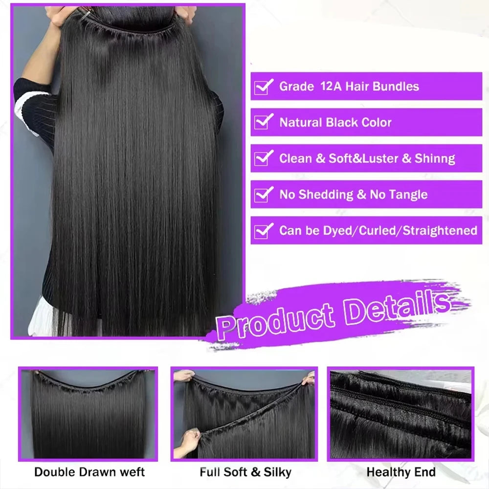 Straight Bundles Human Hair 12A Human Hair 4 Bundles Straight Hair 20 22 24 26 Inch Brazilian Human Hair Extensions