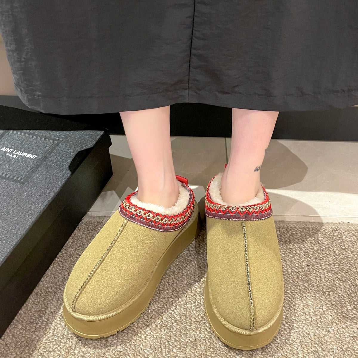 Women's Short Plush Snow Boots, Slip-On