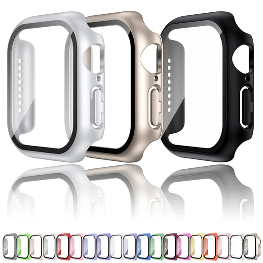 Apple Watch Tempered Glass Case + Screen Protector – Series 1–11, SE & Ultra 2 (38–46mm)