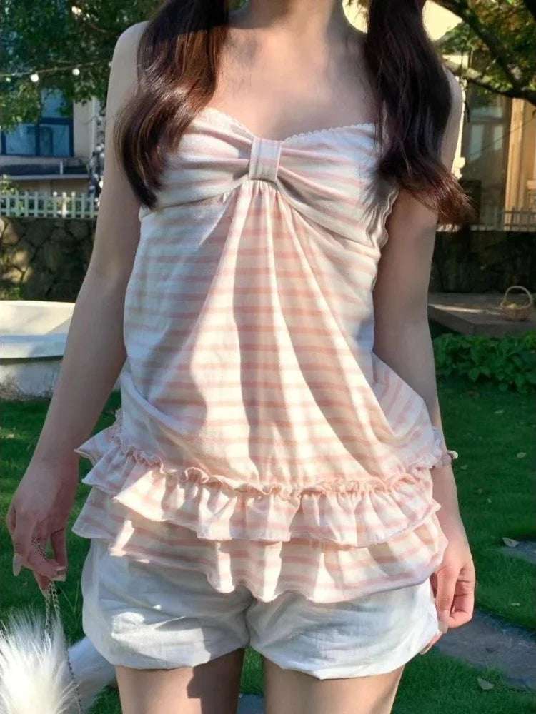 Y2K Retro Polka Dot Lace Tops Women Sweet Hot Girls Summer Vintage Cute Strappy Y2K Harajuku Grunge Casual Fashion Vest New