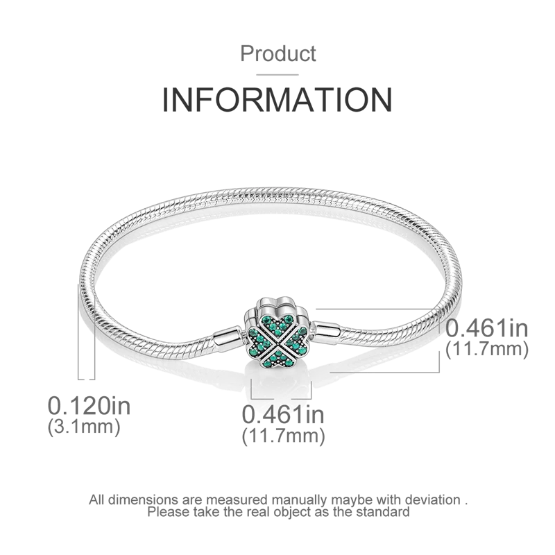 925 Sterling Silver Charm Bracelet – Star Moon Sun Four Leaf Clover Zircon | DIY Birthday Gift for Women (17-20cm)
