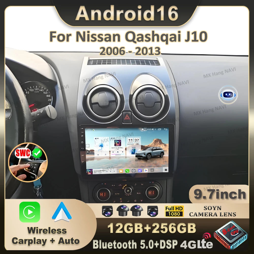 Android 16 Wireless CarPlay Android Auto Car Radio For Nissan Qashqai J10 2006 2007 2008-2013 Smart Intelligent Systems 4G GPS