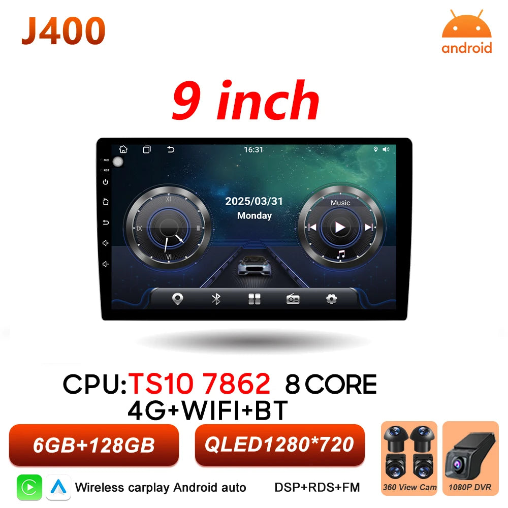 Universal 2-DIN Android Car Stereo (9"/10") — CarPlay, Android Auto, GPS, QLED Screen, WiFi, Bluetooth
