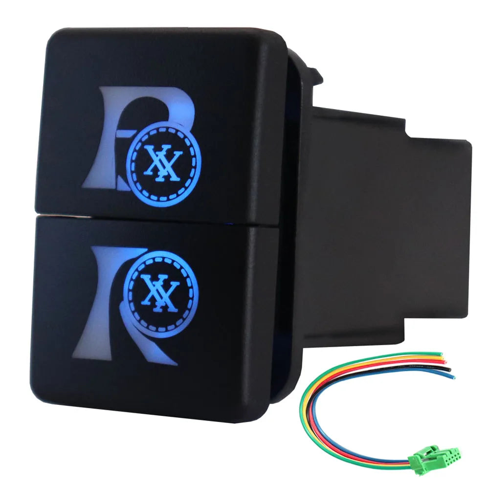 12V Dual Push Button Switch ON-Off Blue/Green Backlit 32.5mm X 22mm for Toyota 4Runner Hilux Prado RAV4, with Connector Wire