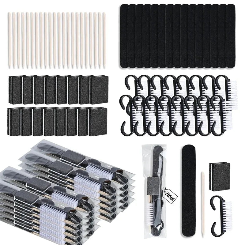 20Sets Disposable Manicure Kit 4 Piece Nail Kit for Travel,Handle Grip Brush,Mini Nail Buffer Nail File and Wood Stick for Gifts