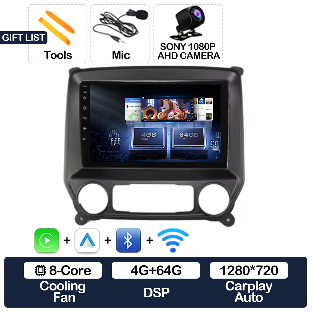 Android 16 Car Radio For Chevrolet Silverado 3 GMTK2 2014 2015 2016 2017 2018 Carplay Auto 2K Screen Multimedia Video Player GPS