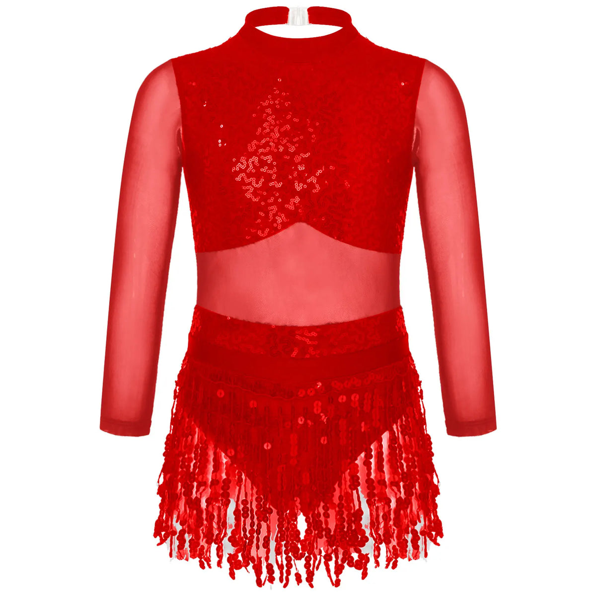 Girls sequin tassel Latin leotard dress