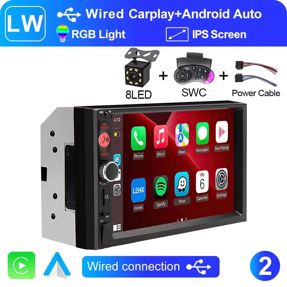 XIMA 2Din 7" IPS Universal Wireless CarPlay Android Auto Car Radio Stereo Multimedia Autoaudio FM Receiver Mirror Link Monitor
