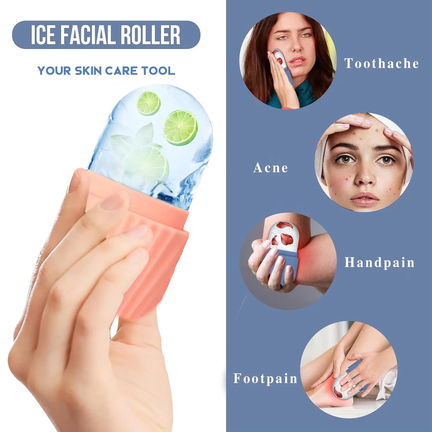 1/3-piece facial cleansing tool set, stainless steel heart-shaped scraping tool, ice roller, silicone facial brush