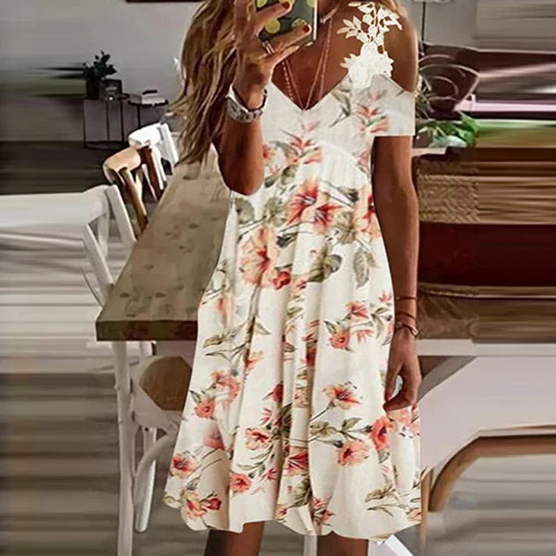 Women's Lace V-Neck Dress - Sleeveless Suspender, Casual Summer