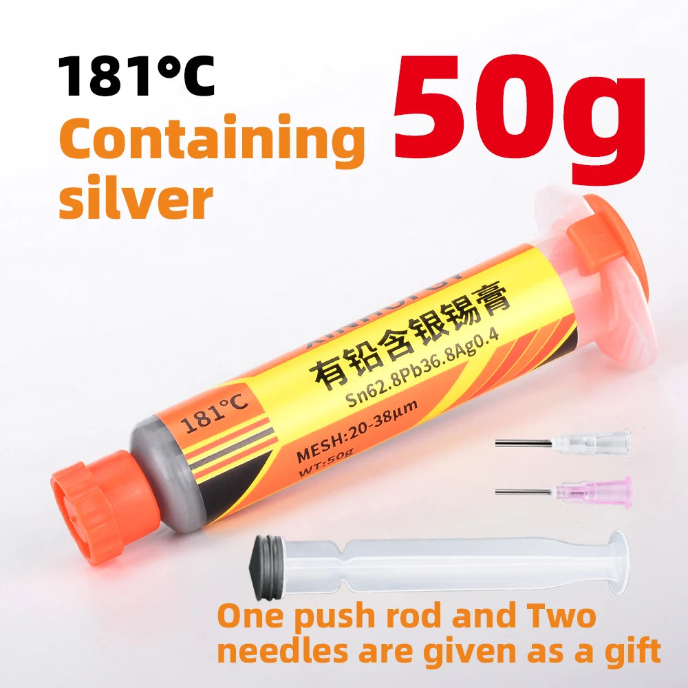 Lead-containing and 181-degree silver-bearing solder paste for syringe soldering, applied in SMT (Surface Mount Technology) chip