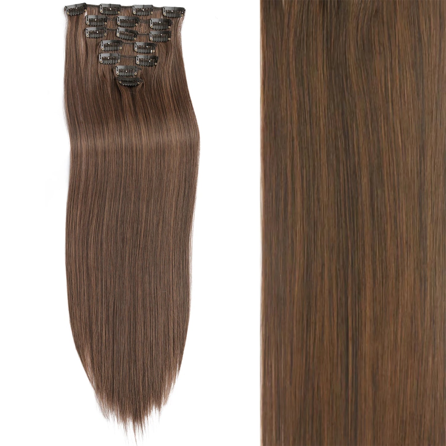 7Pcs/Set 16 Clips Hair Extension Black Long Straight Natural Hair Ombre Hairpiece Heat Resistant Fiber for Women Hairstyle