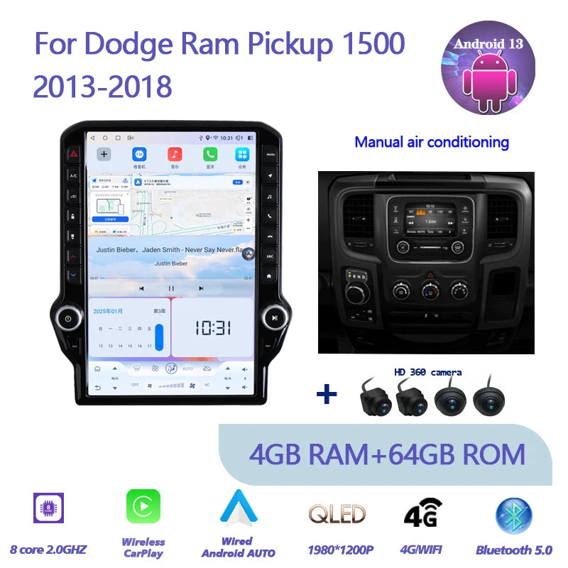 14.5" Android 13 Multimedia GPS Radio — Dodge RAM 1500 Pickup (2013-2018)