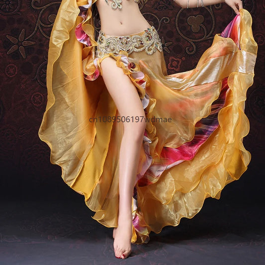 Women's group belly dance high-slit ruffle skirt dress