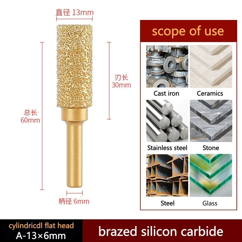 6mm Shank Brazed Diamond Grinding and Polishing Head for Cast Iron Stone Marble Tile - Deburring Metal Processing  Carve