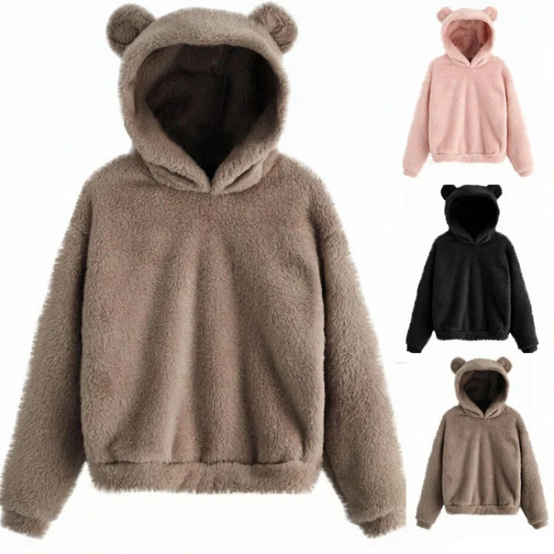 Women's Bunny Ear Hoodie - Plush Warm Long Sleeve Sweatshirt