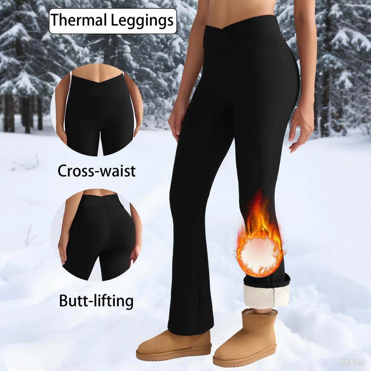 Women's Fleece Lined Flared Leggings - High Waist Thermal Pants - photo 2